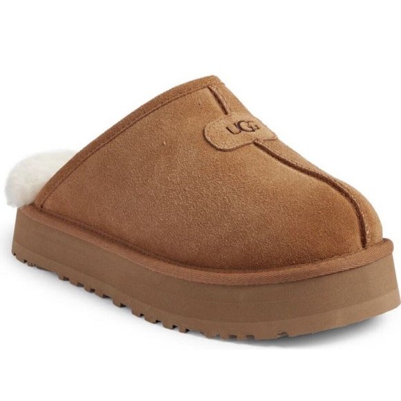 NIB UGG WOMEN'S DISCOQUETTE SUEDE SHEARLING SLIP ON SLIPPERS CHESTNUT - Picture 5 of 11